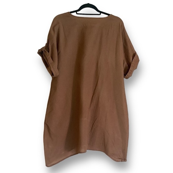 Casual Cotton Flax Loose Fit Dress, Swim Coverup, with Pockets Brown Size Medium - Picture 9 of 11